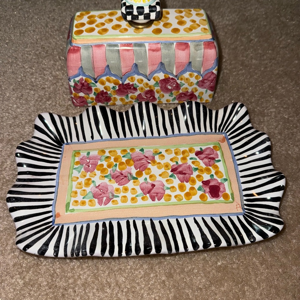MacKenzie-Childs Taylor “Cabbage Rose” Butter Box, 2019 Discontinued, Brand New